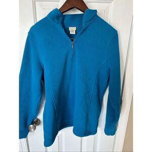 L.L. Bean Womens Pullover Large Regular Quarter Zip Mock Neck Cobalt Blue Fleece